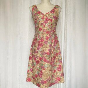 Garnet Hill Women's Petite Dress 4P Floral A-Line Knee Length Cotton Paris
